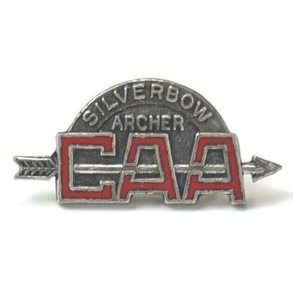 VTG Silvertone CAA Camp Archery Association Silverbow Archer Award Pin PINBACK - Picture 1 of 3